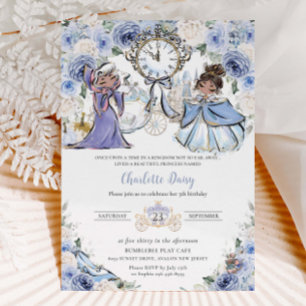Cinderella Princess Fairytale Blue Floral Geburtst Einladung
