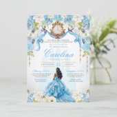 Cinderella Quinceañera Blue Gold Luxus Geburtstag Einladung (Stehend Vorderseite)