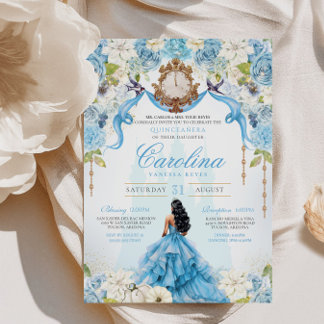 Cinderella Quinceanera Luxury Blue Gold Geburtstag Einladung