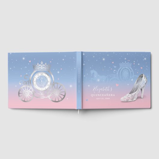 Cinderella Shoe Light Blue und Pink Quinceañera Gästebuch (Voll)