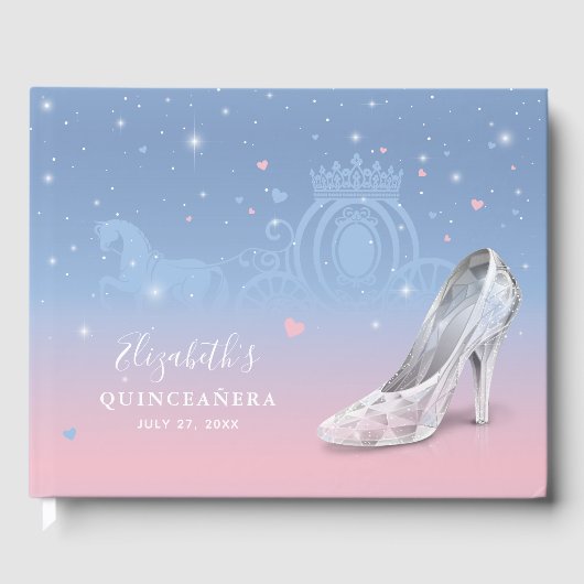 Cinderella Shoe Light Blue und Pink Quinceañera Gästebuch (Vorderseite)