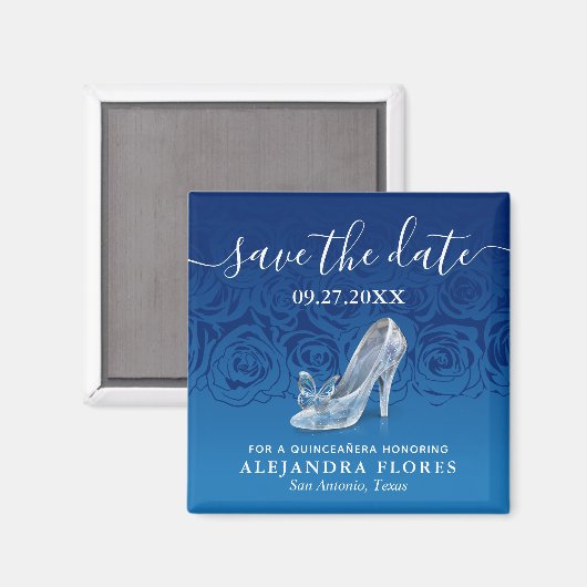 Cinderella Slipper Blue Quinceanera Save the Date Magnet (Vorderseite/Rückseite)