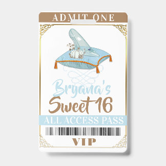 Cinderella Slipper Princess Sweet 16 VIP Pass Ausweis