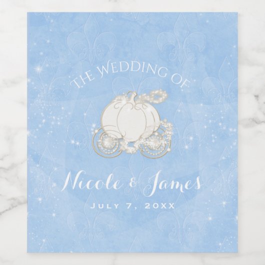 Cinderella Sparkle Carriage Gold Blue Custom Wine Weinetikett (Einzelnes Label)