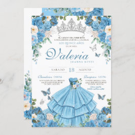 Cinderlla Blue Silver Elegant Prinzessin Quinceañe Einladung