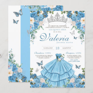 Cinderlla Blue Silver Elegant Prinzessin Quinceañe Einladung