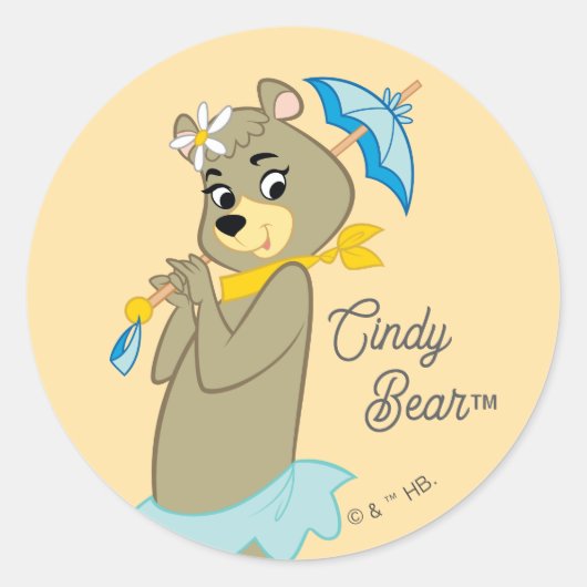 Cindy Bear Holding Parasol Runder Aufkleber (Vorderseite)