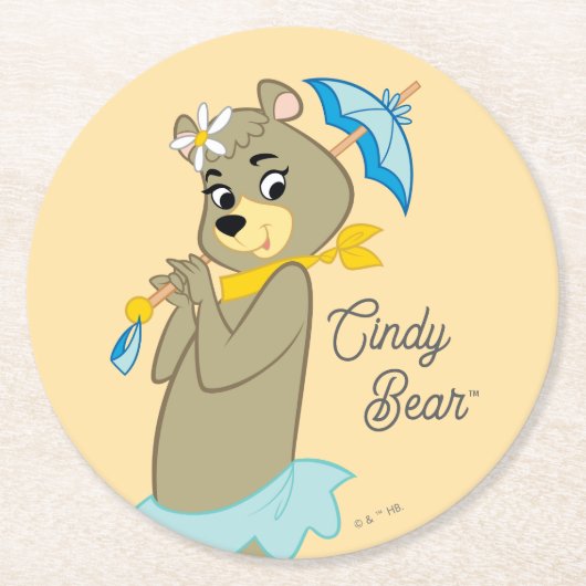 Cindy Bear Holding Parasol Runder Pappuntersetzer (Vorderseite)