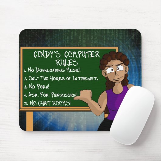 Cindy Computer ordnet Mousepad an (Mit Mouse)