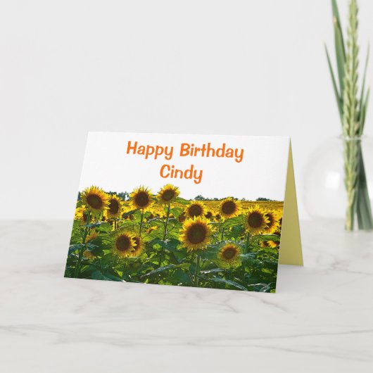Cindy Happy Birthday Sonnenblumenfeld Karte (Vorderseite)