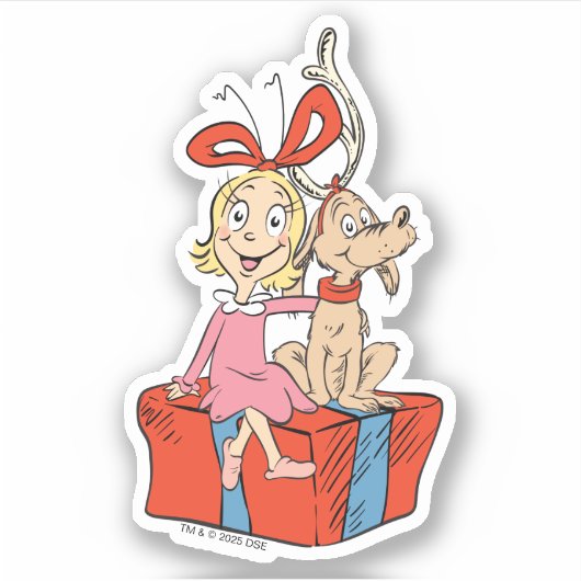 Cindy Lou Who and Max on a Present Aufkleber (Vorderseite)