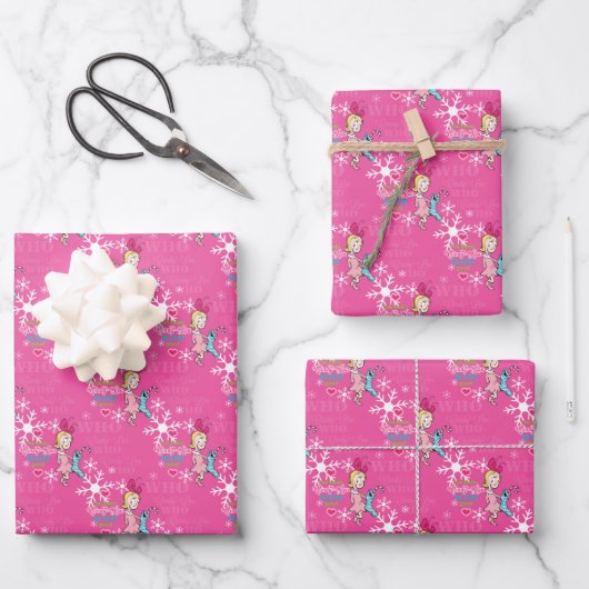 Cindy-Lou Who Good Pink Snowflake Muster Geschenkpapier Set (Vorderseite)
