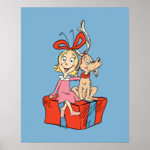 Cindy Lou Who und Max an einem Geschenk Poster