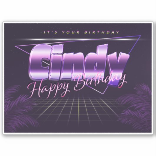 Cindy Name Vorname lila retro Sticker Geburtstag (Vorderseite)