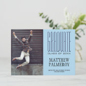 Cinema Lettering Blue Photo Graduate Announcement Ankündigung (Stehend Vorderseite)