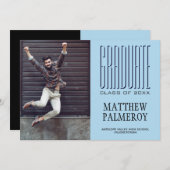 Cinema Lettering Blue Photo Graduate Announcement Ankündigung (Vorne/Hinten)