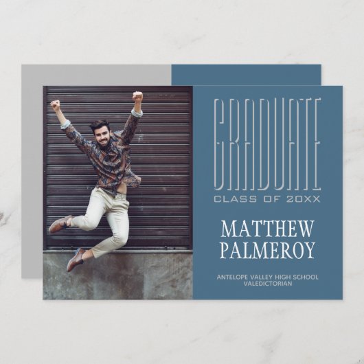 Cinema Letting Foto Aquamarin Graduate Ankündigung (Vorne/Hinten)