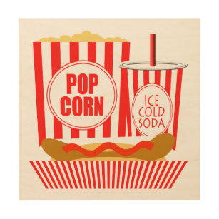 Cinema Sign Popcorn Soda Hot Dogs Holzdruck
