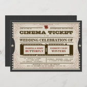 Cinema Ticket - Einladung zur Hochzeit auf Grau (Vorne/Hinten)