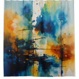 Cinematic Art | Modernes Blau und Orange Duschvorhang