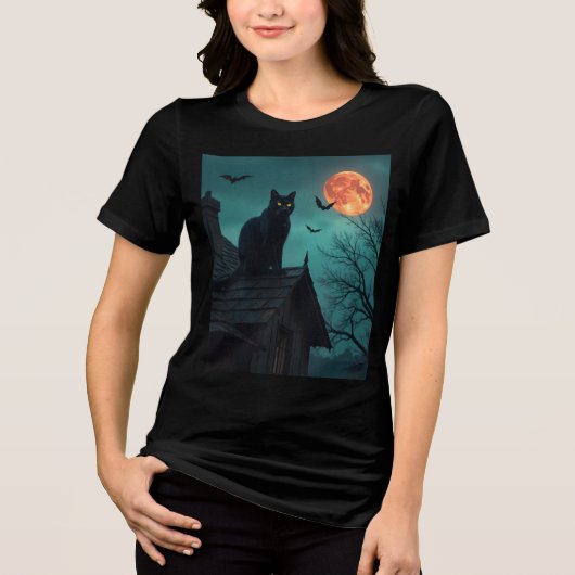 Cinematic Halloween Cat Scene Tri-Blend Shirt (Vorderseite)