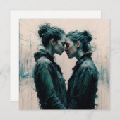 Cinematic Lesbian Couple Scribbles Feiertagskarte (Vorne/Hinten)