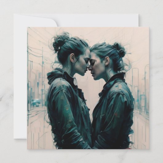 Cinematic Lesbian Couple Scribbles Feiertagskarte (Vorderseite)