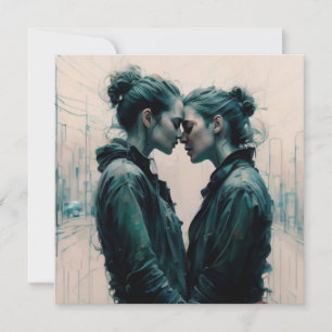 Cinematic Lesbian Couple Scribbles Feiertagskarte