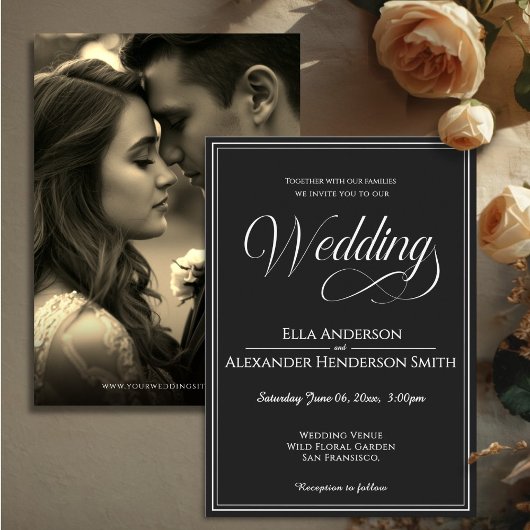Cinematic Photo Vintage Black Wedding Invitation Einladung