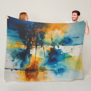 Cinematic Watercolor Art Blau und Orange Modern Fleecedecke