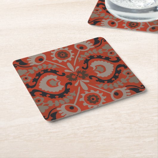 Cinnabar Suzani I Rechteckiger Pappuntersetzer (angewinkelt)