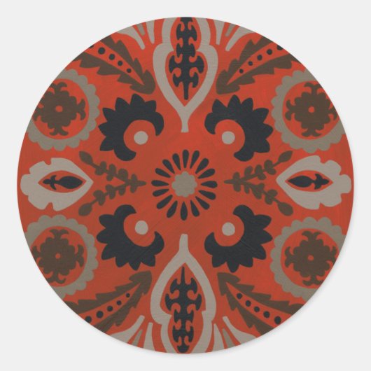 Cinnabar Suzani II Runder Aufkleber (Vorderseite)