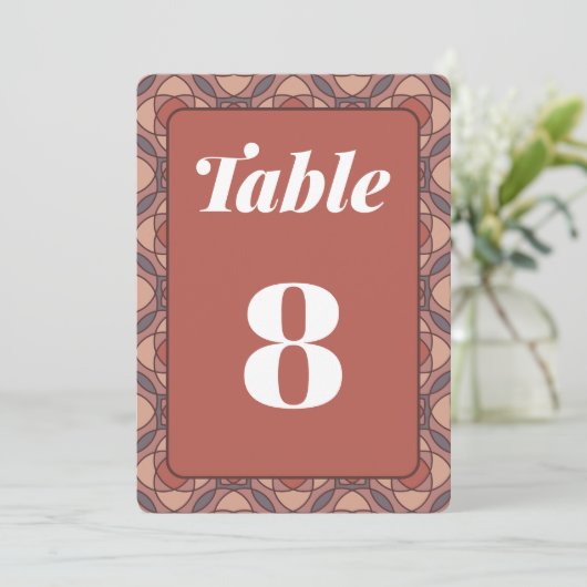 Cinnamon and Marsala Art Deco Wedding Table Number Einladung (Stehend Vorderseite)