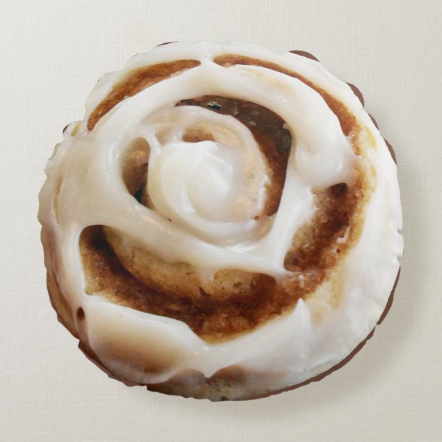 Cinnamon Bun mit Icing Rundes Kissen (Vorderseite)