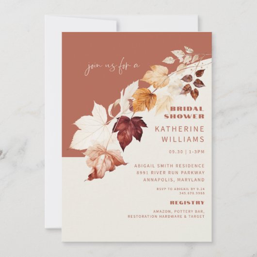 Cinnamon & Cream Fall Botanisches Brautparty Einladung (Vorderseite)