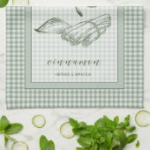 Cinnamon Herb Kitchen Towel – Green Gingham Border Geschirrtuch (Gefaltet)