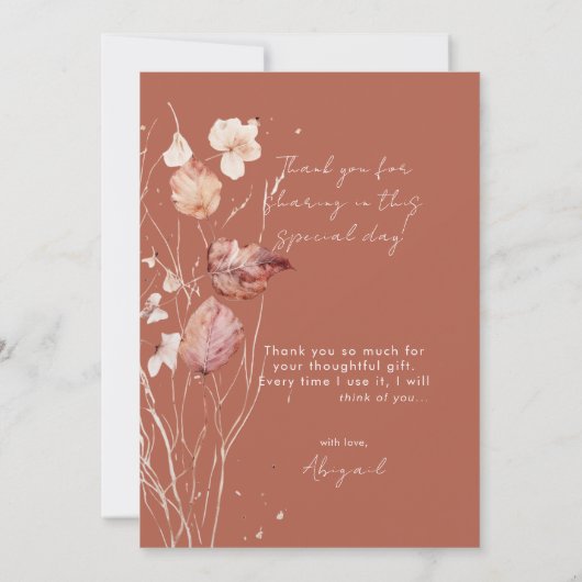 Cinnamon Herbst verlässt Brautparty Vielen Dank Einladung (Rückseite)