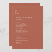 Cinnamon Modern Wedding Menu Einladung (Vorne/Hinten)