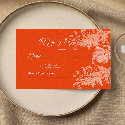 Cinnamon orange white floral lace RSVP Einladung