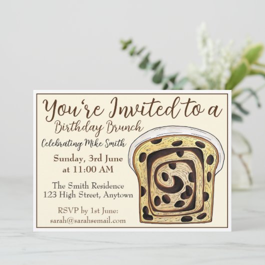 Cinnamon Raisin Brot Loaf Brunch Frühstück Toast Einladung (Stehend Vorderseite)