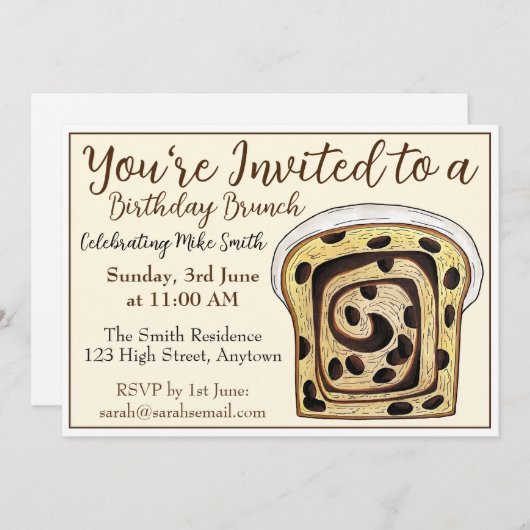 Cinnamon Raisin Brot Loaf Brunch Frühstück Toast Einladung (Vorne/Hinten)