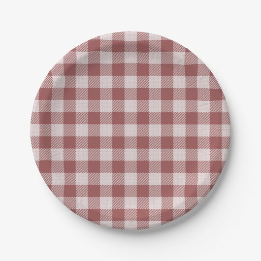 Cinnamon Red Gingham Kariert Paper Plate Pappteller (Vorderseite)