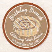 Cinnamon Roll Bun Pastry Birthday Party Brunch Runder Pappuntersetzer (Vorderseite)