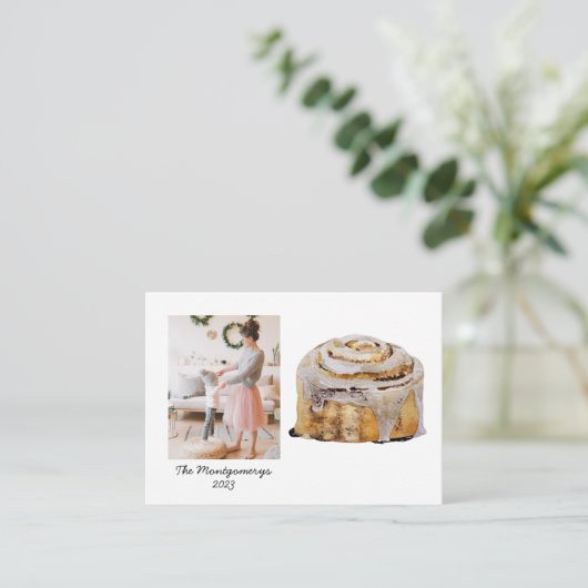 Cinnamon Roll Foto Weihnachtskarte Mitteilungskarte (Stehend Vorderseite)