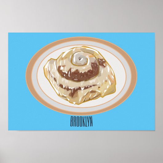 Cinnamon Rolle Cartoon Illustration Poster (Vorne)