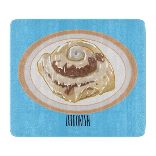 Cinnamon Rolle Cartoon Illustration Schneidebrett (Vorderseite)