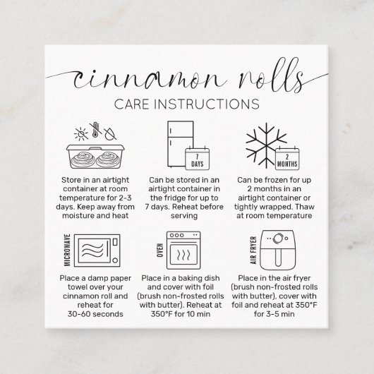 Cinnamon Rolls Instructions Minimal Cake Bäckerei Quadratische Visitenkarte (Vorderseite)