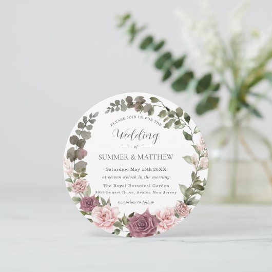 Cinnamon Rose Blush Blumengrün Boho Wedding Einladung (Stehend Vorderseite)