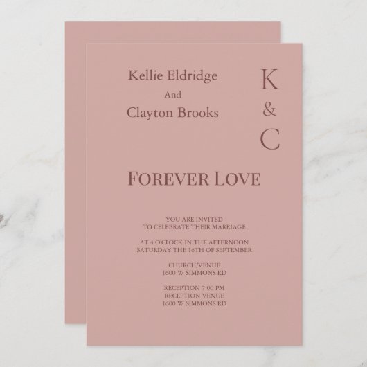 Cinnamon Rose Forever Love Hochzeit Einladung (Vorne/Hinten)