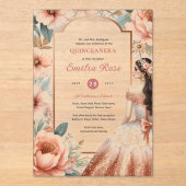 Cinnamon Rose Gold Quinceñera Kleidung Blumenzaube Acryleinladungen (Vorderseite)